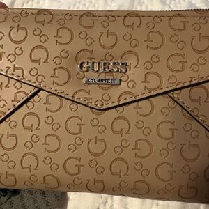 Guess Taupe G-Logo Zip Wallet